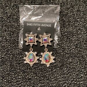 Saks Fifth Avenue Gold and Rhinestone Drop Earrings